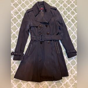 Miss Sixty Black Trench Coat with Belted Waist Studded Flare Size M